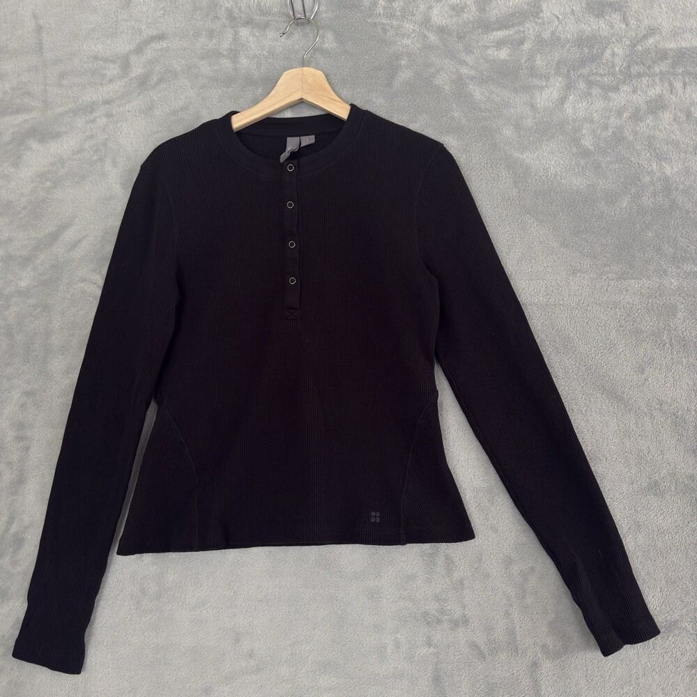 Sweaty Betty Laid Back Henley Thermal Womens XL Waffle Knit Long Sleeve